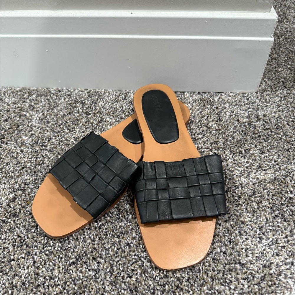 Bueno Black Woven Leather Sandals